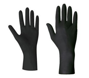 Unigloves Select Black (24 cm, links) und Select Black 300 (30 cm, rechts) Latex-Untersuchungshandschuhe