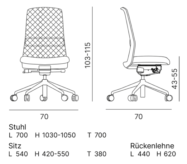 Quadrifoglio Diade Rock Drehstuhl – Technische Daten