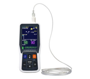 Creative Medical PC 900B Handheld Monitor und Pulsoximeter – Ansicht mit CO2-Luftschlauch