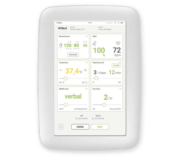 MESI Erweiterungsmodul Vitals (Vitalmonitor) für mTABLET – Displayansicht (Anwendungsbeispiel, Lieferung ohne Tablet)