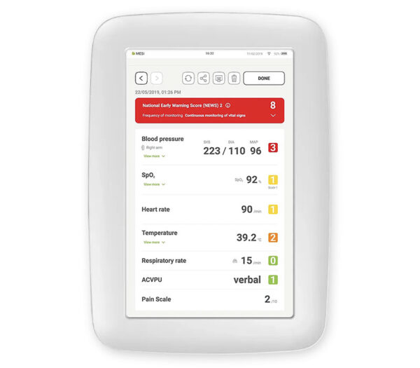 MESI Erweiterungsmodul Vitals (Vitalmonitor) für mTABLET – Displayansicht (Anwendungsbeispiel, Lieferung ohne Tablet)