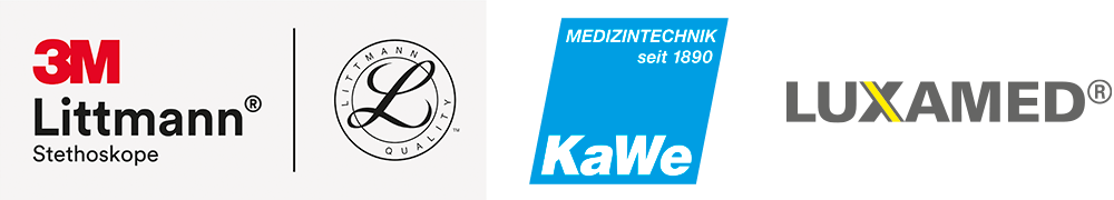 Logos von 3M Littmann, KaWe und Luxamed